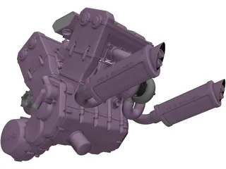 V4 Twin Turbo Engine 3D Model preview