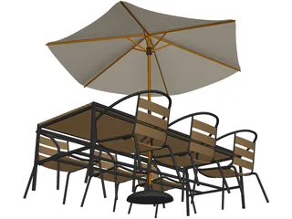 Outdoor Chairs, Table and Umbrella 3D Model preview