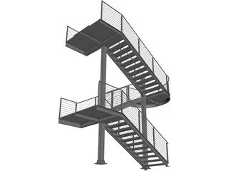 Fire Escape Stair 3D Model preview