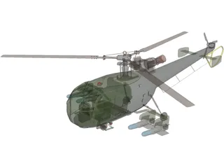 Aeroespatiale Alouette III with Interior 3D Model preview