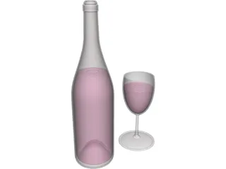 Wine Bottle and Glass 3D Model preview