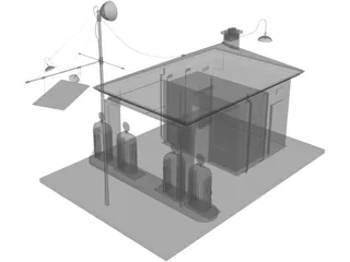Vintage Gas Station 3D Model preview