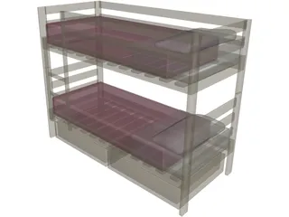 Wooden Bunk Beds 3D Model preview