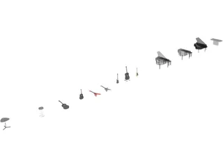 Musical Instruments Set 3D Model preview