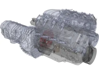 Chevrolet LS3 Engine and Transaxle Gearbox 3D Model preview