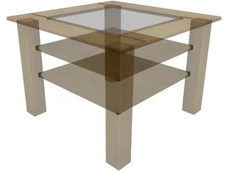 Wood Table with Glass 3D Model preview
