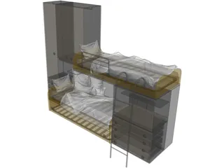 Bunk Bed Dual 3D Model preview