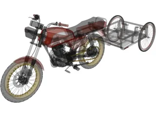 Honda ML 125 with Trailer 3D Model preview
