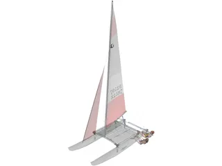 Hobie 16 Racing Catamaran with two Female Sailors 3D Model preview