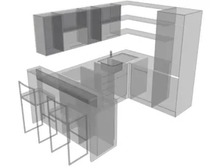 Kitchen with Sink 3D Model preview