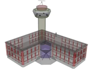 Control Tower with Airport Building 3D Model preview