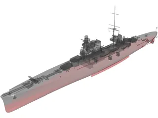 Heavy Cruiser Warship 3D Model preview