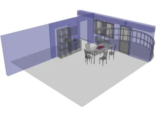 Dining Room with Balcony 3D Model preview