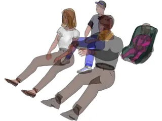 Family in Car 3D Model preview