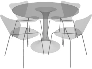 Table and Jacobsen Chairs 3D Model preview
