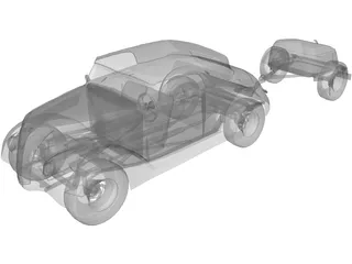 Ford Cabriolet with Trailer (1937) 3D Model preview