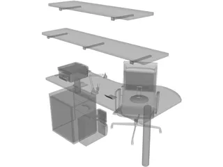 Office Work Space 3D Model preview