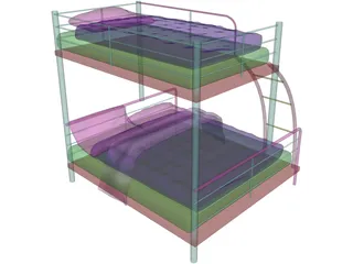 Double Bunk Bed 3D Model preview