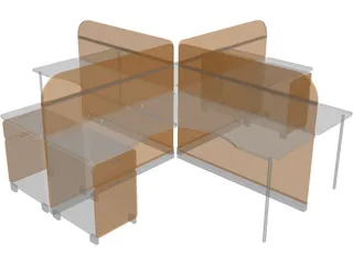 Four People Island Office Desk 3D Model preview
