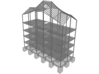 Four Level Building with Complex Roof 3D Model preview