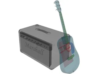 Guitar and Amp Marshall 3D Model preview
