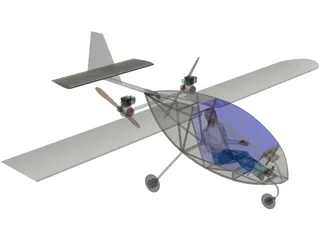 Manticore Single Seat Twin Pusher Aeroplane 3D Model preview