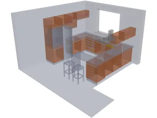 Walnut Kitchen 3D Model preview