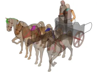 Chariot with People and Horses 3D Model preview