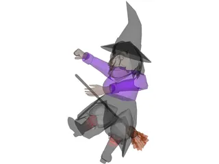 Witch Flying On Broom 3D Model preview