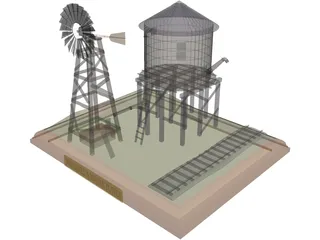 Windmill and Water Tower 3D Model preview