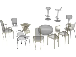 Vietnam Chairs Set 3D Model preview