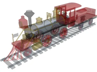 Toy Steam Locomotive with Tender 3D Model preview