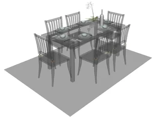 Table Set Dinner with Flower 3D Model preview