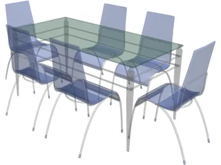 Table Steel Plastic and Glass with Chairs 3D Model preview