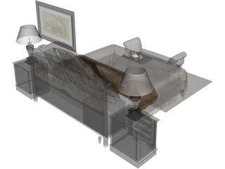 Fancy Bed King Size 3D Model preview