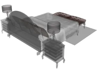Fancy Bed King Size 3D Model preview