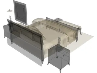 Fancy Bed King Size 3D Model preview