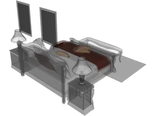 Fancy Bed King Size 3D Model preview