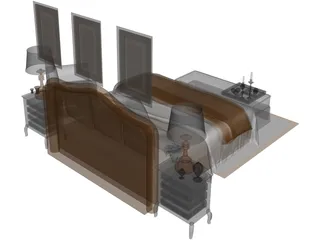 Fancy Couples Bed 3D Model preview