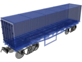 Container on Train truck 3D Model preview