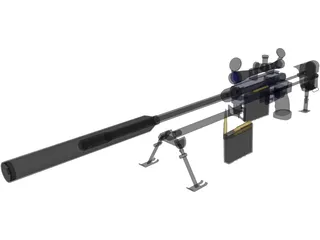 50 Cal Rifle with Suppressor 3D Model preview