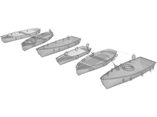 River Fishing Boats Set 3D Model preview