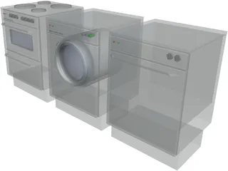 Stove, Washingmachine, Dishwasher 3D Model preview