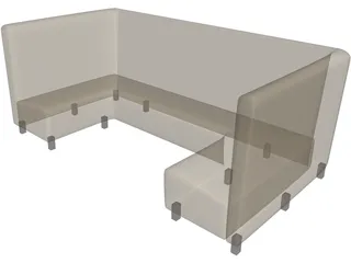 Booth Restuarant Square 3D Model preview