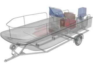 Whaler Boat on Trailer 3D Model preview