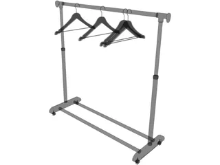 Clothes Rack with Hangers 3D Model preview