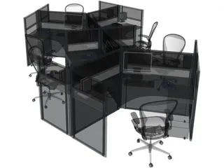 Office Table Workspace 3D Model preview