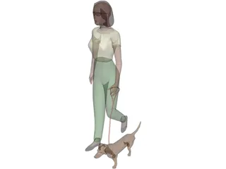 Women walking Dog 3D Model preview