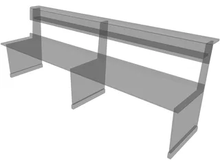 Church Bench Long 3D Model preview