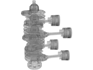 V8 Engine Crankshaft and Pistons 3D Model preview